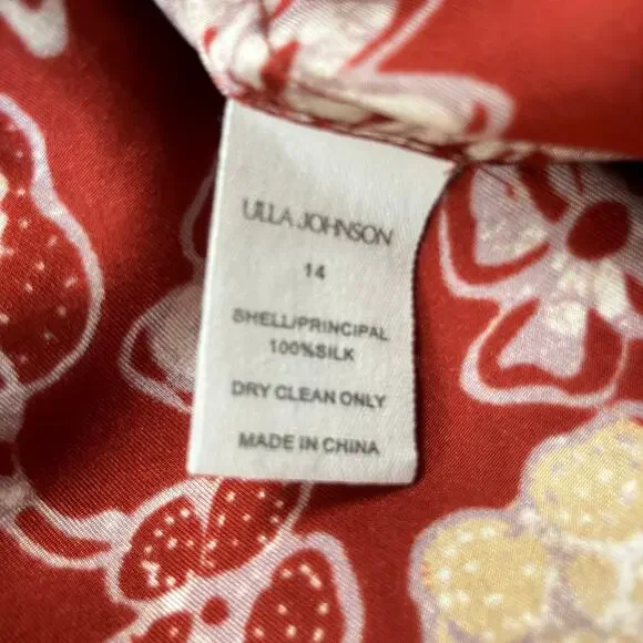 NEW Ulla Johnson Alma Asymmetric Ruched Silk Dress In Anemone Size 14 - Picture 7 of 10